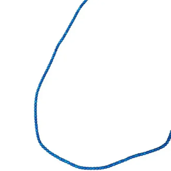 VINTAGE BLUE WOODEN BEADED NECKLACE ARTSY BOHO COTTAGE CORE HIPPIE - Picture 2 of 3